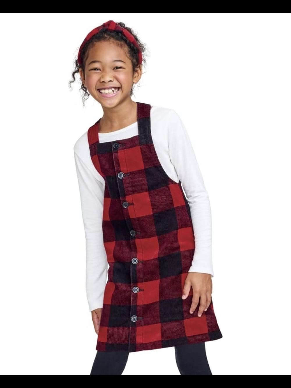 The Children's Place Red and Black Plaid Button-Front Pinafore Dress